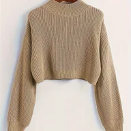 Swetry damskie - TEMU Sweter z okrągłym dekoltem, casualowy sweter z długim rękawem i opadającymi ramionami, odzież damska - miniaturka - grafika 1