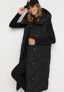 Czarna Kamizelka z Pikowaniem Wykończona Kołnierzem i Kapturem Mivianae - Kamizelki damskie - miniaturka - grafika 1