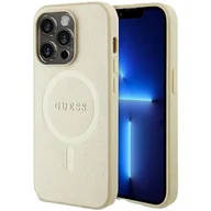 Etui i futerały do telefonów - Guess GUHMP15XPSAHMCB iPhone 15 Pro Max 6.7" złoty/gold hardcase Saffiano MagSafe - miniaturka - grafika 1