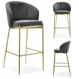 Grafitowy Hoker Do Baru Fabio Na Złotej Podstawie Z Podnóżkiem - Taborety i hokery - miniaturka - grafika 1