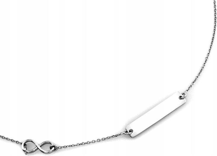 Wyjątkowy srebrny naszyjnik nieskończonośc i blaszka r45 srebro 925 modne