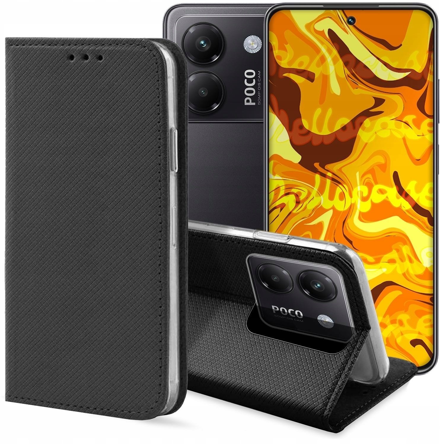Hello Case Etui z Klapką Do Xiaomi Poco M7 Pro 5G Czarne, Zamykane, Magnetyczne