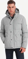 Kurtki męskie - Męska casualowa kurtka puffer z wełną jasnoszary melanż V3 OM-JAHP-0203 M - miniaturka - grafika 1
