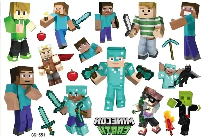 TATUAŻE DLA DZIECI MINECRAFT zestaw tatuaży ZMYWALNE urodzinowe