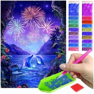 Malowanie po numerach - Haft Diamentowy ARTULIO, Obraz DIY 5D, Diamond Painting, Mozaika diamentowa 30x40cm (Sylwestrowe delfiny) + zestaw akcesoriów - miniaturka - grafika 1