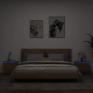 ﻿Wiszące szafki nocne z LED, 2 szt., brązowy dąb - Szafy i szafki dla dzieci - miniaturka - grafika 1