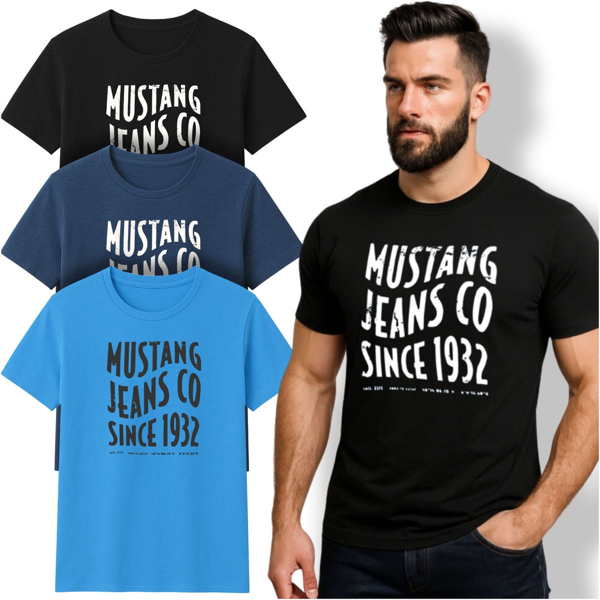 Mustang Zestaw Koszulek Męskich T-shirt Bawełna 3 sztuki 4246 Roz. XL