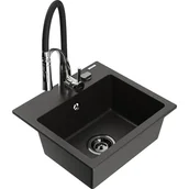 Zlewozmywaki z baterią - Mexen Milo zlewozmywak granitowy 1-komorowy z baterią kuchenną Aster, czarny/złoty metalik - miniaturka - grafika 1