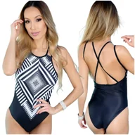 Stroje kąpielowe - STRÓJ KĄPIELOWY JEDNOCZĘŚCIOWY KOSTIUM DAMSKI MODELUJĄCY CZARNY SEKSOWNY S - miniaturka - grafika 1