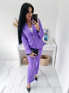 GARNITUR DAMSKI CHLOE MARYNARKA + SPODNIE Z SZEROKĄ NOGAWKĄ  - FIOLETOWY MELANŻ - MODA ITALIA - Marynarki i żakiety damskie - miniaturka - grafika 1