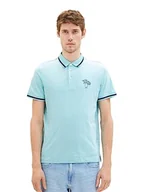 Koszulki męskie - TOM TAILOR Męska koszulka polo z nadrukiem palm, 31046 - Blue Tibetan Stone, 3XL - miniaturka - grafika 1