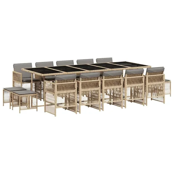 Zestaw Mebli Ogrodowych Rattan PE, Stół 275x106x73 cm, Krzesła i Stołki