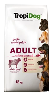 Tropidog Premium Adult Medium&Large Breeds Beef&Rice 12 kg - Sucha karma dla psów - miniaturka - grafika 1