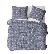 Pościel - Pościel z kory 160x200 granatowa wielokolorowa serca kratka 563N 1113E Bielawa KARO - miniaturka - grafika 1