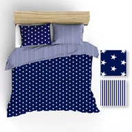 Pościel - Extrapościel Pościel bawełniana 200x220 R006 biała granatowa gwiazdki paski 51N 52N - miniaturka - grafika 1