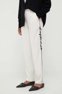 Armani Exchange spodnie damskie kolor beżowy proste high waist - Spodnie damskie - miniaturka - grafika 1