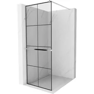 Ścianki i drzwi prysznicowe - Mexen Kioto+ ścianka prysznicowa z półką i relingiem 80 x 200 cm, transparent/czarny wzór 8 mm, chrom - miniaturka - grafika 1