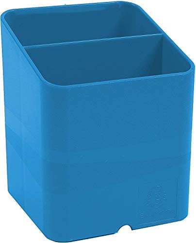 Exacompta 677100D Pojemnik na długopisy Premium Pen-Cube Clean Safe z 2 przegródkami dla większego porządku na biurku przybornik na długopisy pudełko do przechowywania organizer niebieski