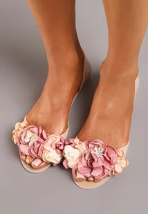 Beżowe Balerinki Meliski z Otwartym Noskiem i Kwiatową Aplikacją Lamedella - Born2be - Baleriny - miniaturka - grafika 1