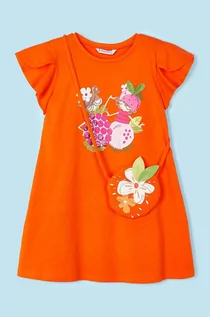 Sukienki i spódniczki dla dziewczynek - Mayoral sukienka bawełniana dziecięca kolor pomarańczowy mini rozkloszowana - grafika 1