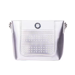Torebki damskie - Mała torebka damska z ażurowym wzorem, 30 x 22 x 12 cm, srebrna - grafika 1