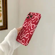 Etui i futerały do telefonów - TEMU Różowe Kokardy na Czerwone Etui do for iphone’, 16E, 15, 14, 13, 12, 11 Mini, Pro, Max, X, XR, XSMAX, 8, 7 Plus – Twarda Ochrona Obiektywu i - miniaturka - grafika 1