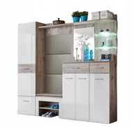 Szafy - Nowoczesny zestaw garderoba przedpokój siedzisko dąb biały połysk GUSTAVO - miniaturka - grafika 1