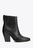 Półbuty męskie - Damskie kowbojki ze skóry naturalnej z dżetami czarne - miniaturka - grafika 1