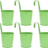 Donice - 6 szt. metalowych doniczek wiszących o średnicy 10 cm, mała wisząca doniczka do wewnątrz i na zewnątrz na balkonie - z odpinanymi haczykami - zielona - miniaturka - grafika 1