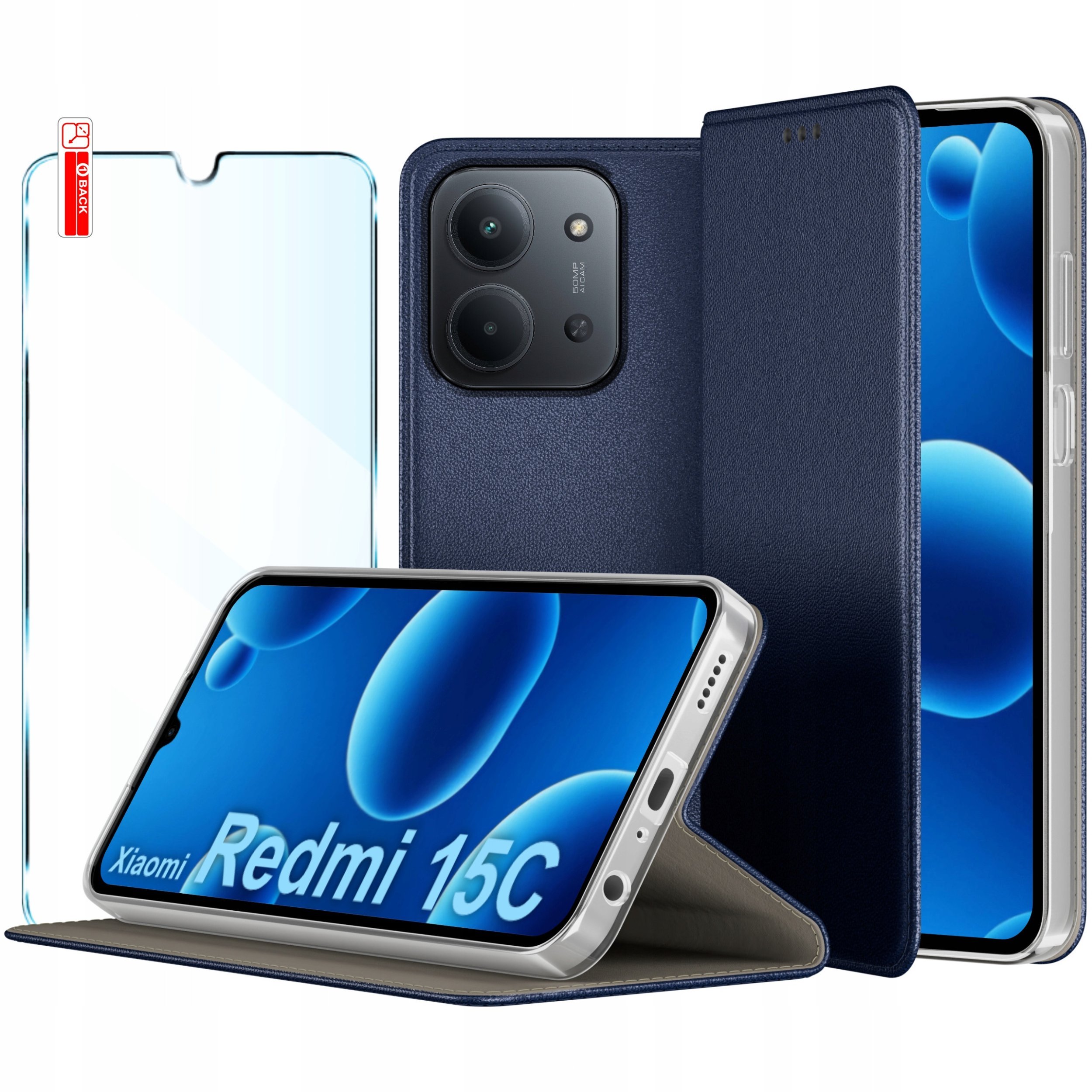 Etui Skórzane Zamykane Granat MAGNETYCZNE CASE do Xiaomi Redmi 15C 5G SZKŁO