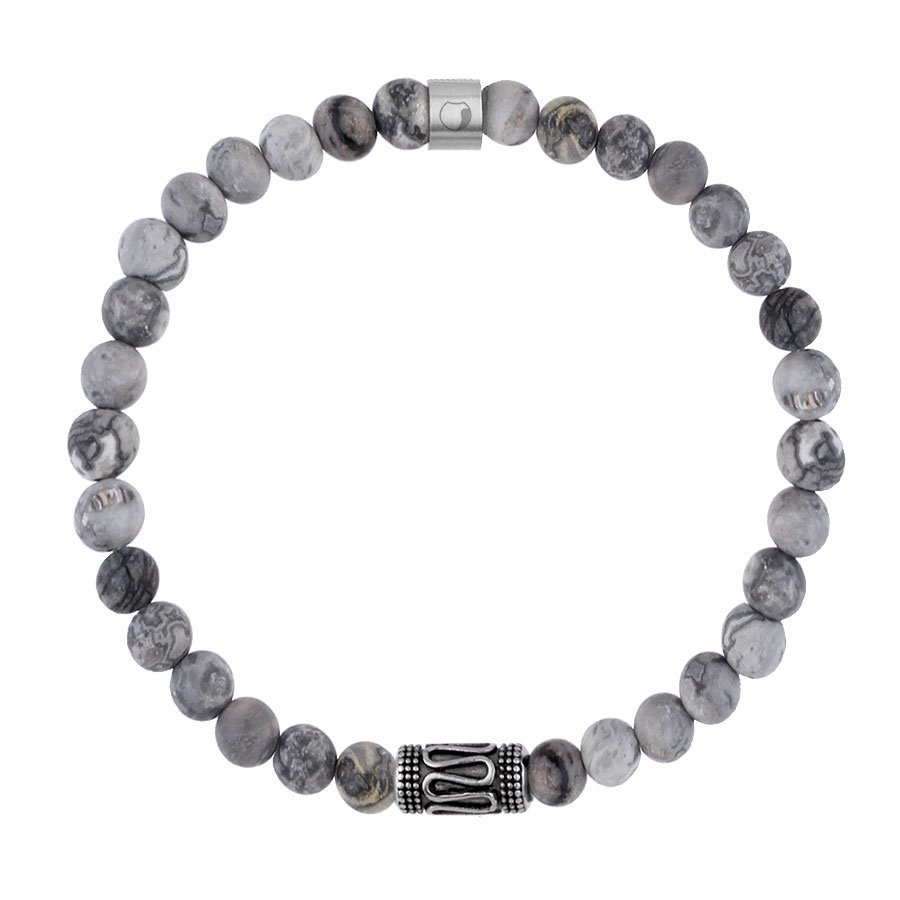 Bransoletka szary jaspis z etnicznym charmsem.