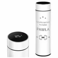 Kubki termiczne - Kubek termiczny termos biały z wyświetlaczem LED z grawerem dla k - miniaturka - grafika 1