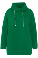 Bluzy damskie - Ulla Popken Damska bluza basic, dwukolorowa ze sznurkiem, szmaragdowa zieleń, regularna, zielony szmaragdowy - miniaturka - grafika 1