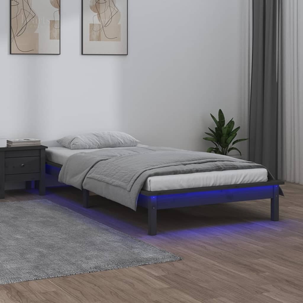 Łóżko z litego drewna z diodami LED Grey 100x200 cm