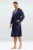 Szlafroki męskie - Męski satynowy szlafrok Christian ciemno niebieski M - miniaturka - grafika 1