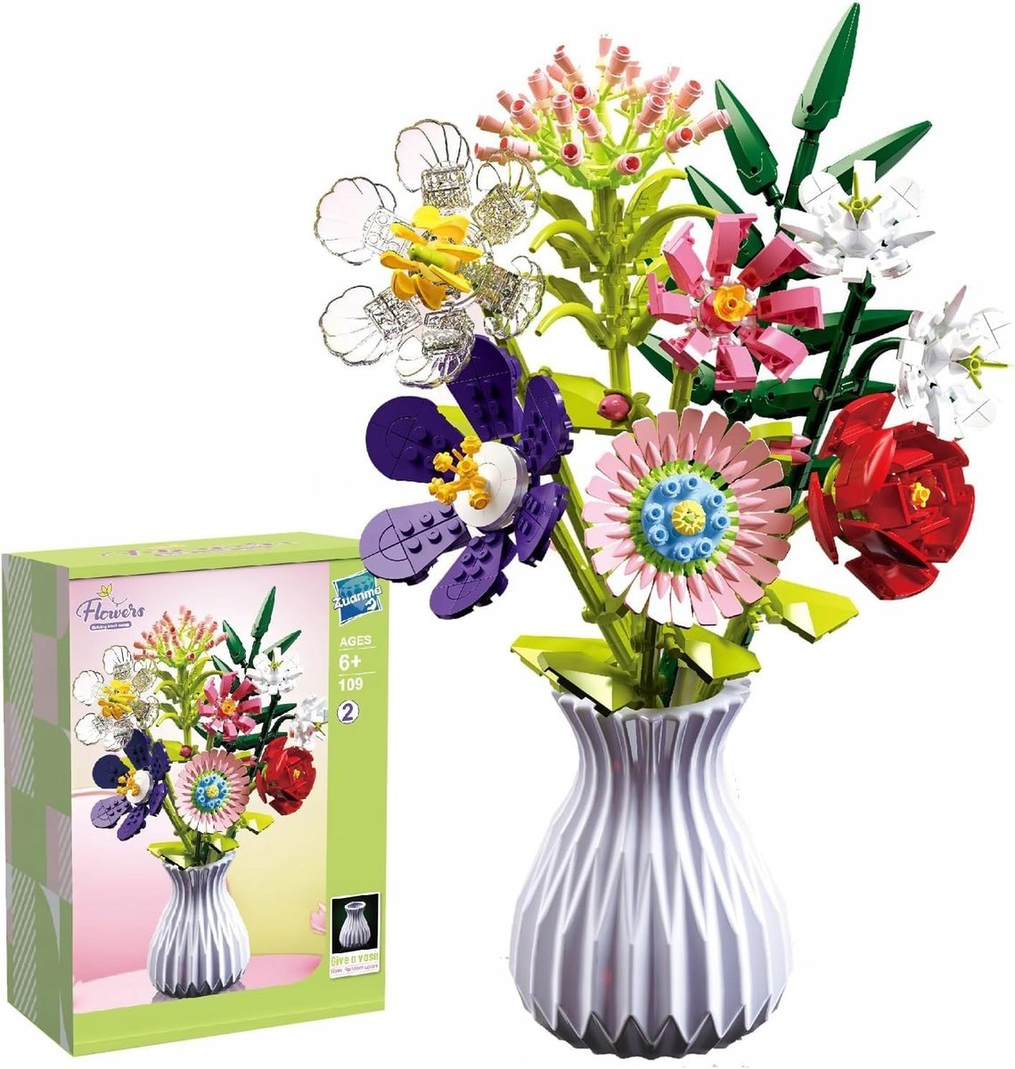 Klocki konstrukcyjne KOLOROWE KWIATY w wazonie 730 el. 109-2