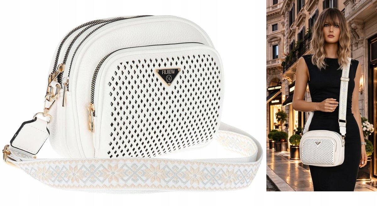 Torebka Damska pojemna klasyczna Listonoszka ażurowa na ramię Y433 Biała