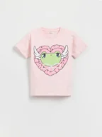 Koszulki dla dziewczynek - Reserved - Bawełniany t-shirt z nadrukiem - lawendowy - miniaturka - grafika 1