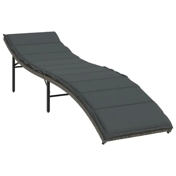 Leżak ogrodowy szary z regulowanym oparciem, rattan PE, 55 x 199 x 50 cm