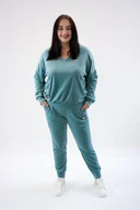 Dresy damskie - Welurowy dres w serek Miriam Miętowy UNI DUŻY - miniaturka - grafika 1