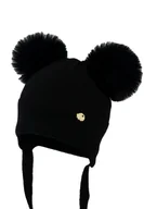 Czapki dla dzieci - Czapka niemowlęca na zimę KIERAN z dwoma pomponami czarna - miniaturka - grafika 1