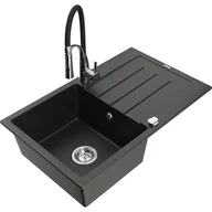 Zlewozmywaki z baterią - Mexen Bruno zlewozmywak granitowy 1-komorowy z ociekaczem i baterią kuchenną Aster, czarny/złoty metalik - miniaturka - grafika 1