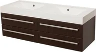 Szafki łazienkowe - Szafka łazienkowa wenge mat 140cm FOKUS z umywalką podwójną - miniaturka - grafika 1