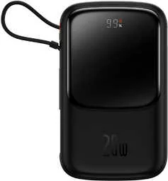 Baseus Qpow power bank 10000mAh wbudowany kabel Lightning 20W Quick Charge SCP AFC FCP czarny PPQD020001 - Powerbanki - miniaturka - grafika 1