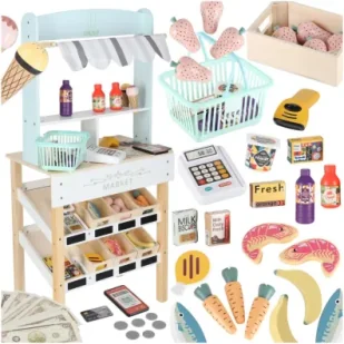 Market drewniany LULILO Melo stragan supermarket z kasą - Zabawki AGD - miniaturka - grafika 1