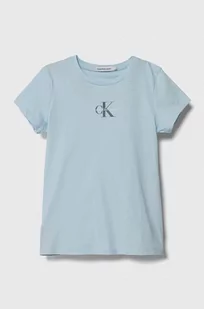 Calvin Klein Jeans t-shirt bawełniany dziecięcy kolor niebieski - Koszulki dla dziewczynek - miniaturka - grafika 1