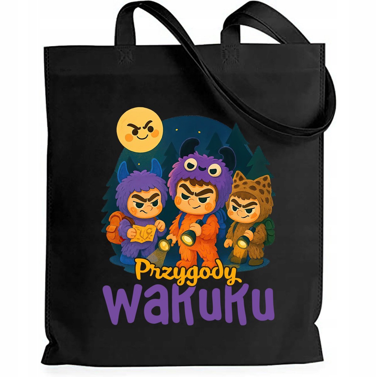 Torba Czarna EKO Shopper PRZYGODY Na Zakupy Na Prezent Święta Wzory