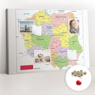 Tablice i flipcharty - Korkowa Tablica 100x70 cm - Mapa Polski + Metaliczne Pinezki - miniaturka - grafika 1