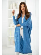 Swetry damskie - DŁUGI SWETER KARDIGAN LEA NARZUTKA POLSKI PRODUCENT J&K PREMIUM - NIEBIESKI - miniaturka - grafika 1