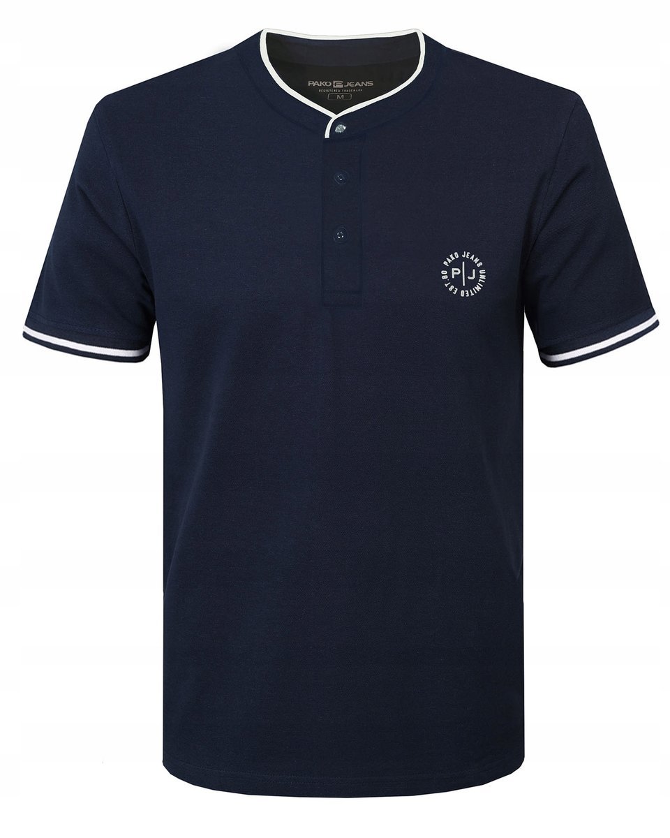 T-SHIRT Męski Koszulka ze Stójką GRANAT Bawełna FORT Elegancka Pako Jeans